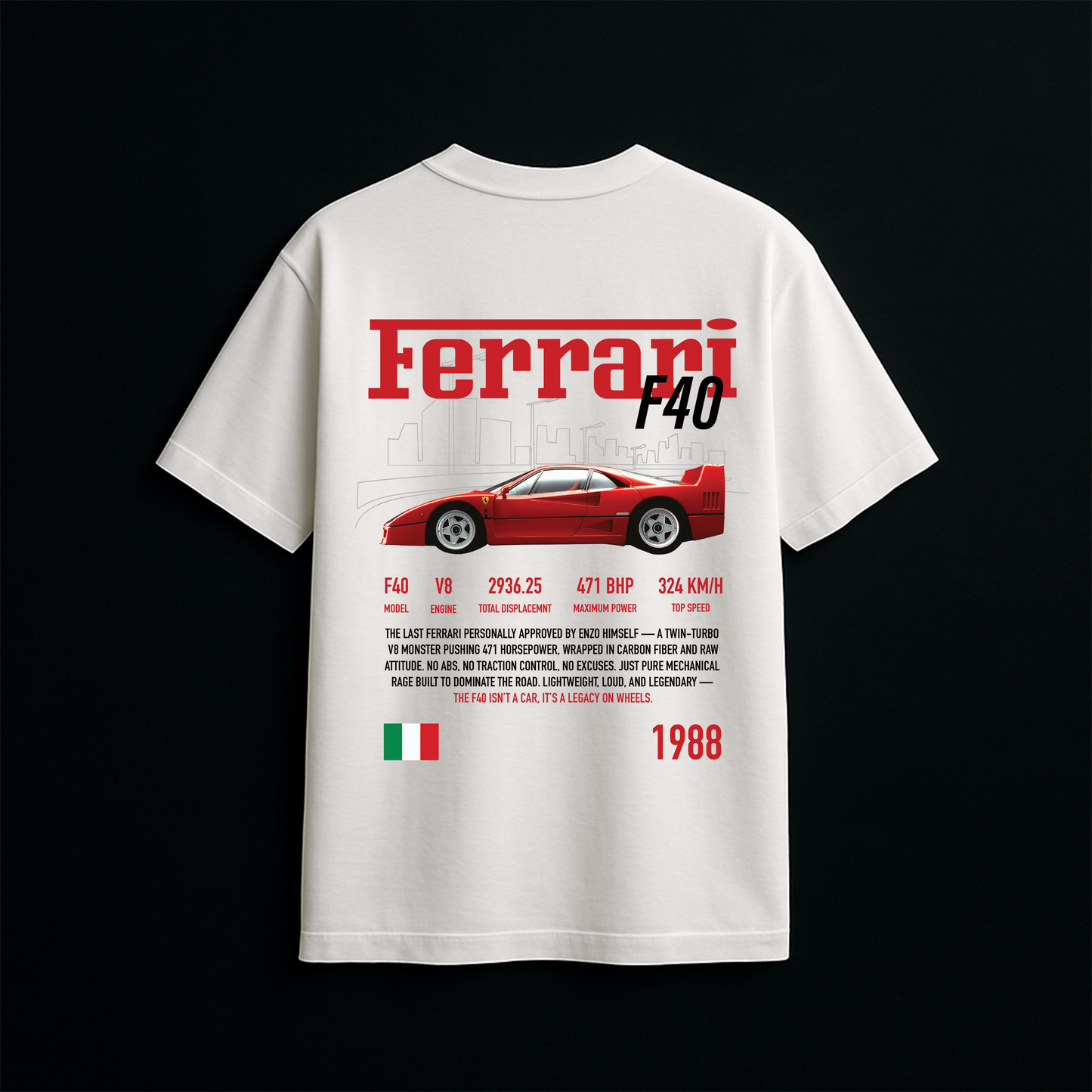 Ferrari F40 Heritage Oversized White T-Shirt