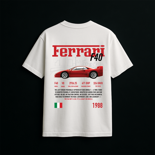 Ferrari F40 Heritage Oversized White T-Shirt